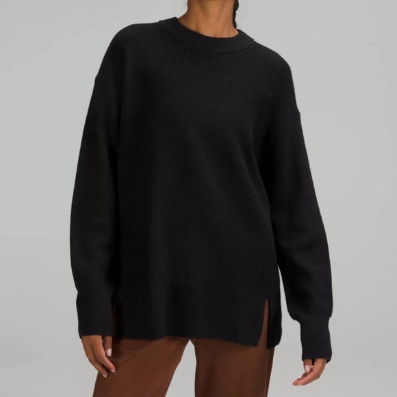 Lululemon Merino Wool-Blend Ribbed Crewneck Sweater black - Picture 1 of 5